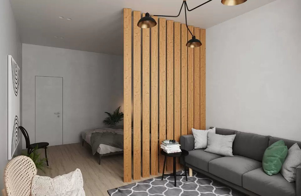 Деревянные реечные перегородки в интерьере — 4