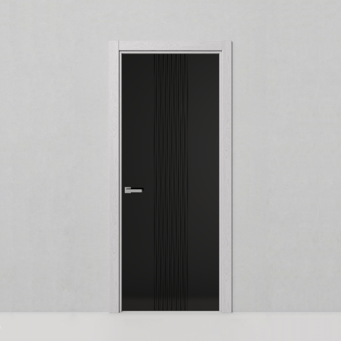 Стеклянная дверь Рейн, модель 22 с гравировкой стекло черное глянцевое