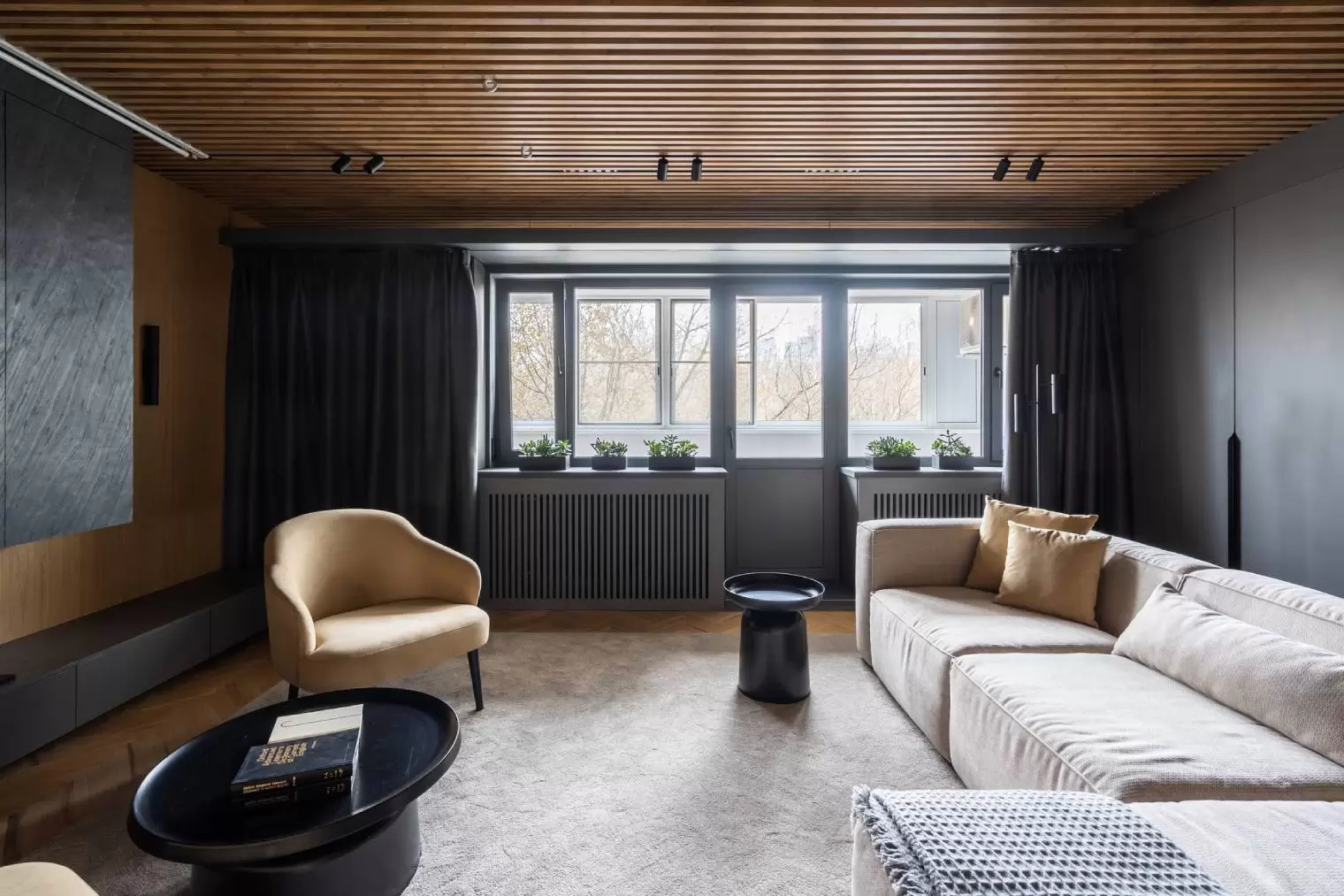 Гостиная с деревянным потолком — 4